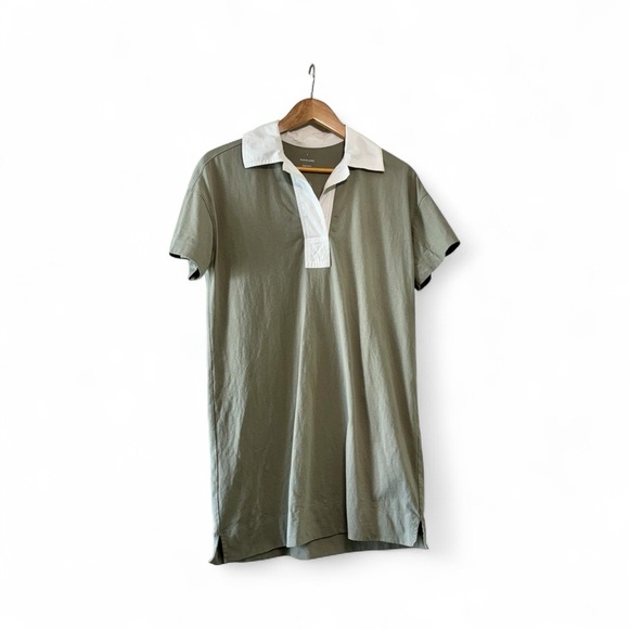 Everlane Organic Cotton Olive Green Polo Shirtdress with White Collar Size Small - Picture 2 of 11
